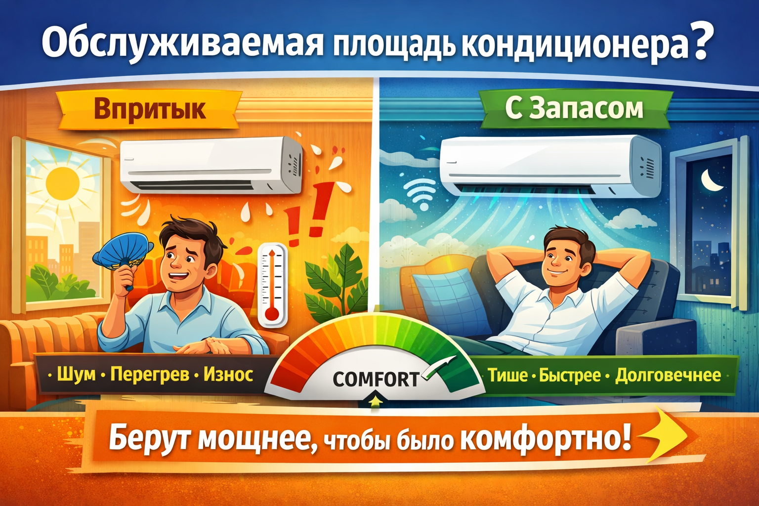 Обязательно ли соблюдать обслуживаемую площадь кондиционера или почему лучше брать модель с запасом